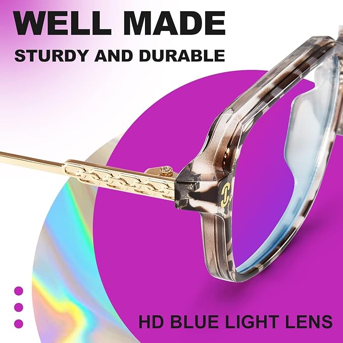 VISOONE Oversized Blue Light Blocking Glasses with Chic Square TR90 Frame and Metal Temple for Women Men REMY