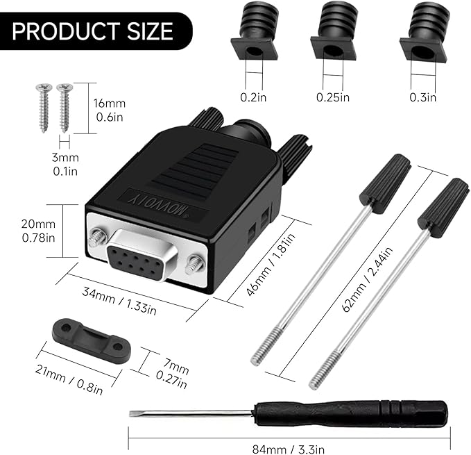 DB9 Breakout Connector, Female 9 pin RS232 connectors, Solderless D-SUB RS485 Serial Adapter Module Board with Screw Terminals, Case, Long Bolts 10 PCS