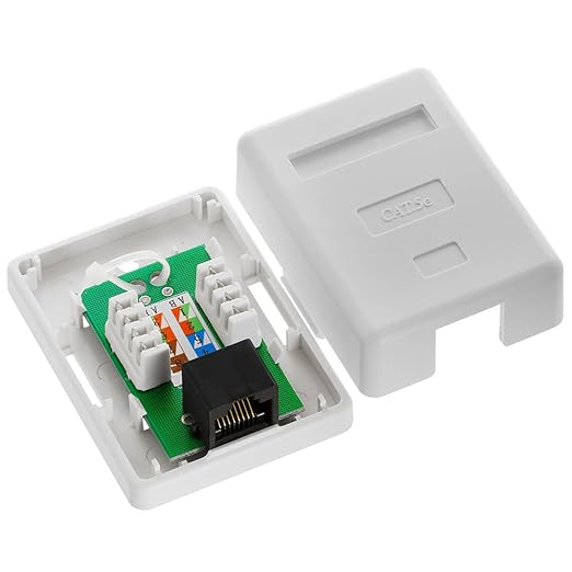 Cmple - 1 Port Cat5e Surface Mount Box, RJ45 Cat5 Single Port Surface Mount Box for Ethernet Cables, Screws and Double-