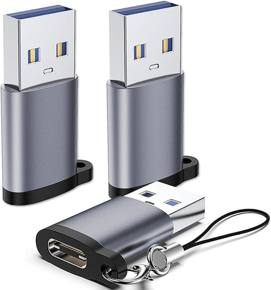 USB C Female to USB Male Adapter 3 Pack, Type C to USB A Charger Cable Converter，Type Cto USB 3.0 Adapter Compatible for Apple Watch iPhone 15 14 13 AirPods 3 MacBook Samsung Galaxy Google CarJHAOUS