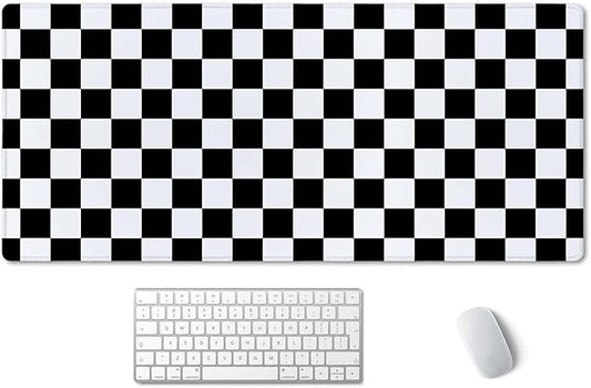 SSOIU Checkered Desk Mat Extended Gaming Mouse Pad (35.5x15.7 in), Large Stable Rubber Base Mousepad with Stitched Edges, Keyboard Mouse Mat Desk Pad for Work, Game, Office - Black White Checkerboard