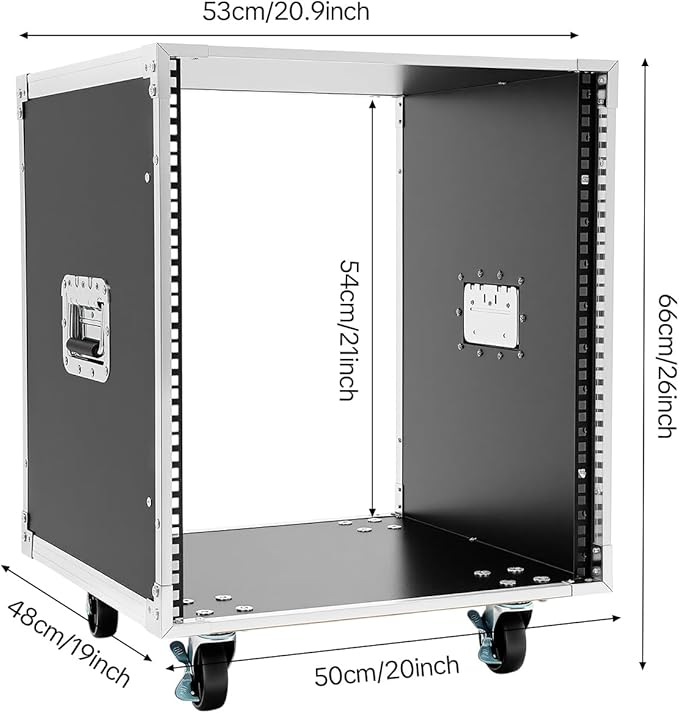 12U Portable Rolling Network Rack with Built-in Handles, Mobile Equipment Cabinet for Audio, KTV Rooms, Meeting Rooms and Stage Use (Black)