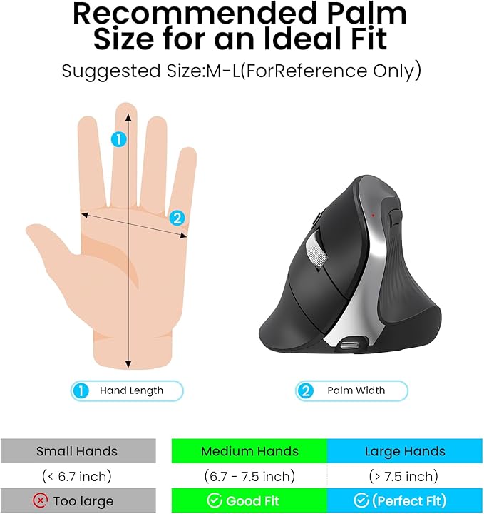 Wireless Ergonomic Vertical Mouse, Rechargeable Tri-Mode (Dual Bluetooth + 2.4G USB) Optical Mouse with Adjustable RGB Lighting, Multi-Device Control for Laptop, PC, Mac, iPad, Desktop (Dark Black)