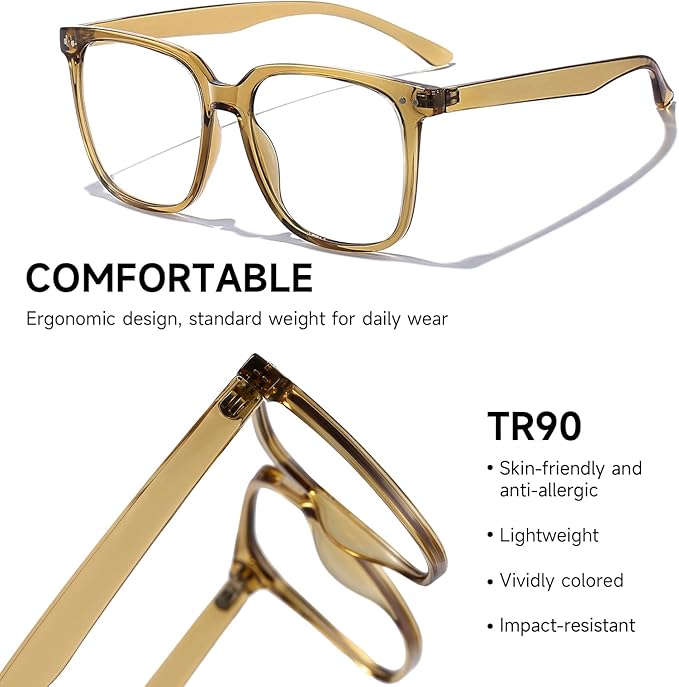 Oversized Square Blue Light Blocking Glasses for Women and Men - Gaming & Computer Anti-Fatigue