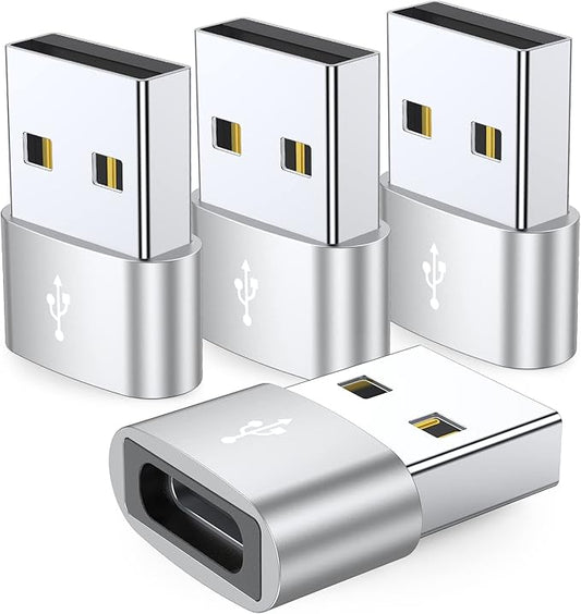 JXMOX USB to USB C Adapter 4-Pack,USB C Female to A Male Charger Type C Converter for Apple Watch Ultra iWatch 8 SE,iPhone 16 15 14 13 12 11 Plus Pro Max Mini,Samsung Galaxy Note 20 S24 S23 S22 Ultra