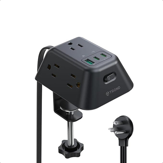 TROND Desk Clamp Power Strip with USB C PD 20W, Desk Surge Protector with 5 AC Outlets, Desktop Charging Station, Fit 1.97in Tabletop Edge Thick, Extension Cord 6ft for Home Office Accessories, Black