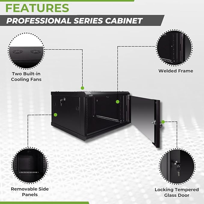 Navepoint 6U Deluxe IT Wallmount Cabinet Enclosure 19-Inch Server Network Rack with Locking Glass Door 24-Inches Deep Black