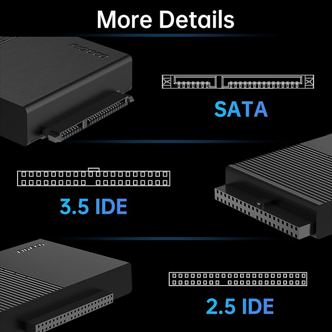 FIDECO USB 3.0 to SATA or IDE Adapter, Hard Drive Adapter Cable Universal for 2.5/3.5 inch SATA HDD/SSD & IDE HDD with 12V Power Adapter