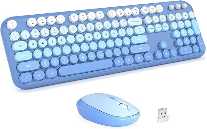 MOFII Wireless Keyboard and Mouse Combo - Blue-Gradient Full-Sized Plug and Play Colorful Computer Keyboards - 104 Keys Round Keycap USB 2.4G Cute Keyboard for Windows/Laptop/Mac/Desktop/PC