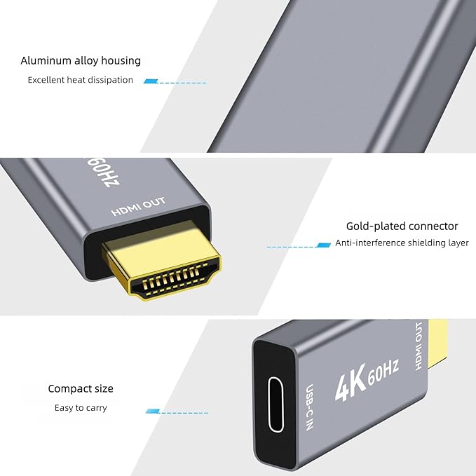 USB C Female to HDMI Male Adapter with 3.3FT USB Video Cable, 4K@60Hz Uni-Directional USB Type C Source to HDMI 2.0 Display Converter Thunderbolt 3/4 to HDMI for i-/Phone 17, MacBok, Galaxy - 2 Pack