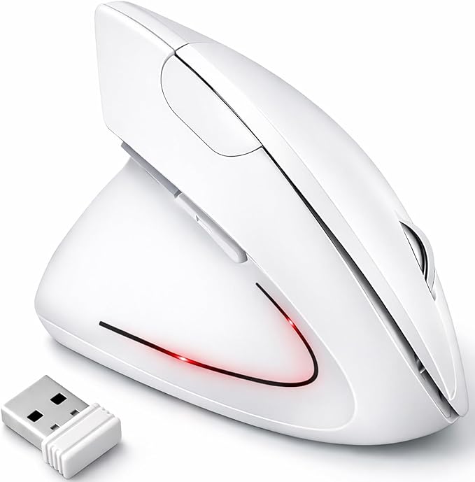 Left Handed Mouse, 2.4G Wireless Left Handed Ergonomic Mouse with 800/1200/1600 Adjustable DPI, 6 Buttons Wireless Vertical Mouse for MacBook/Laptop/PC/Desktop (White)