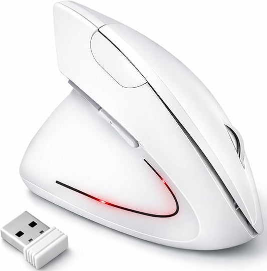 Left Handed Mouse, 2.4G Wireless Left Handed Ergonomic Mouse with 800/1200/1600 Adjustable DPI, 6 Buttons Wireless Vertical Mouse for MacBook/Laptop/PC/Desktop (White)