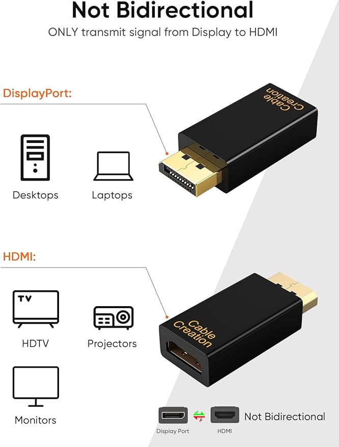 CableCreation Active DisplayPort to HDMI Adapter 5 Pack, 1080P Gold Plated DP to HDMI Adapter (Male to Female) 1.3V, Uni-Directional Display Port to HDMI Adapter