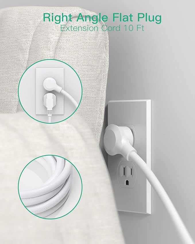 Surge Protector Power Strip 10ft Cord - Flat Plug, Wall Mount, 8 Wide Outlets with 4 USB Ports (1 USB C), Heavy Duty Extension Cord, Charging Station Overload Protection for Home, Office and Dorm