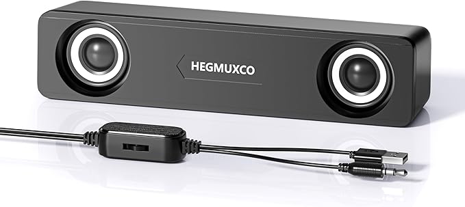 Compact PC Speakers for Desktop - 10W Wired Stereo Speaker with Volume Control Knob, USB Powered, 3.5mm Audio Input, Laptop Expertly Tuned Computer Soundbar with Deep Bass for Office, Home, and Gaming