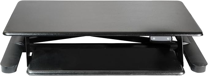 Kantek Standing Desk Converter, Electric Lift, Adjustable From, 6"-23", Large Platform Fits Dual Monitors, Sit to Stand Home Office Workstation, Grommet Hole