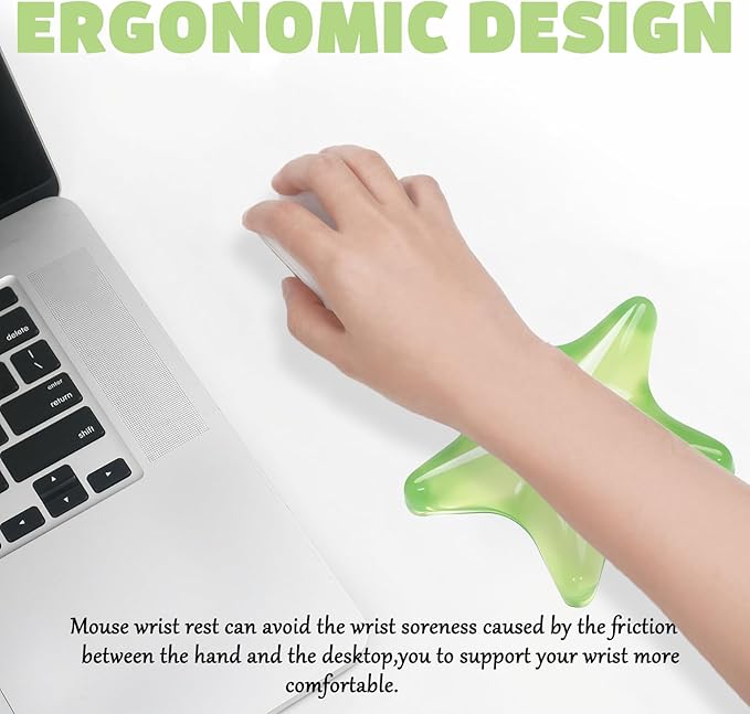 Gel Keyboard and Mouse Wrist Rest Transparent Green Star Wrist Rest for Keyboard and Mouse Ergonomic Elbow Pad Cushion Cute Clear Cool Mouse Wrist Pad Silicone Non-Slip Gaming Office Hand Pillow