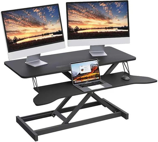Panana Standing Desk Height Adjustable Sit to Stand Converter Stand Up Desk Tabletop Workstation Dual Monitor Desk Riser for Home Office (37")