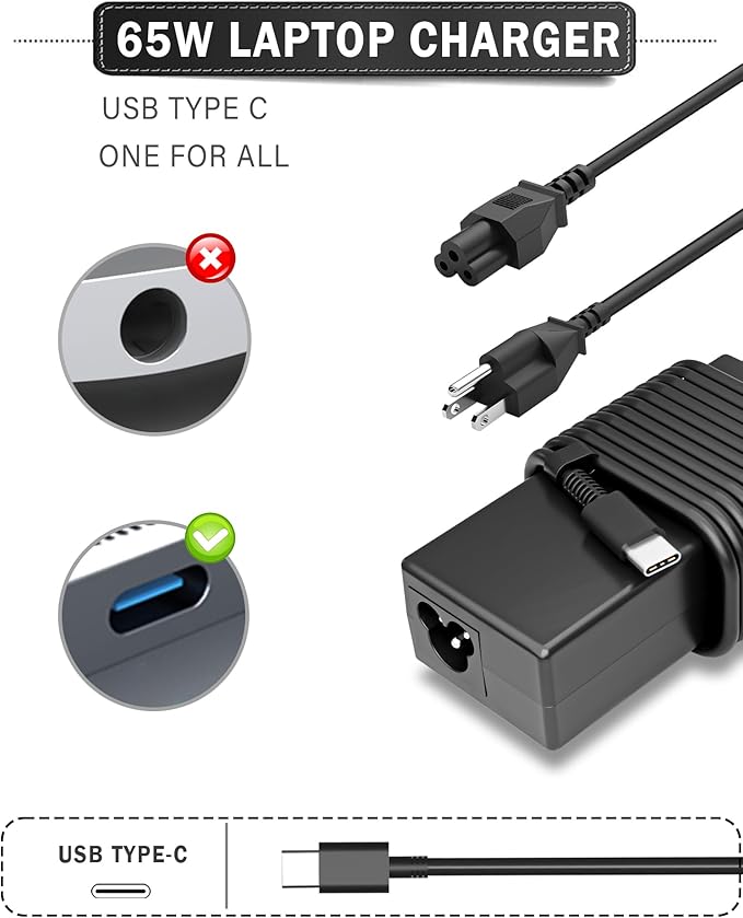 65W 45W USB C Laptop Charger Compatible with HP EliteBook 830 835 840 845 860 865 640 650 655 1040 G8 G9 G10 G11 Probook 440 445 450 455 460 465 G8 G9 G10 G11 Chromebook