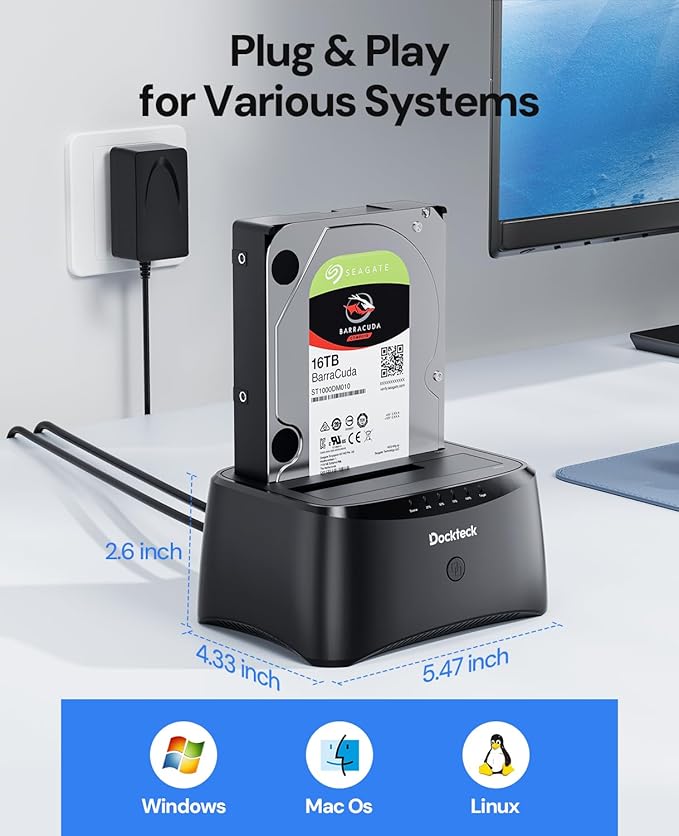 Hard Drive Docking Station, dockteck USB 3.0 to SATA Dual Bay External Hard Drive Enclosure for 3.5 or 2.5 inch SATA HDD SSD with Offline Clone
