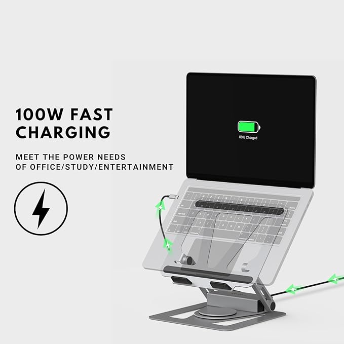 Universal 360° Portable Laptop Docking Station, Adjustable Height w/Detachable USB C Hub, 4K HDMI, USB 3.1, RJ45, 100W PD, Suitable for MacBook Pro/Air/Dell/HP/Surface/Lenovo, Plug and Play