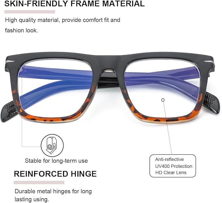 Gleyemor Blue Light Glasses for Men Women Trendy Square Frame Blue Light Blocking Lens Computer Glasses