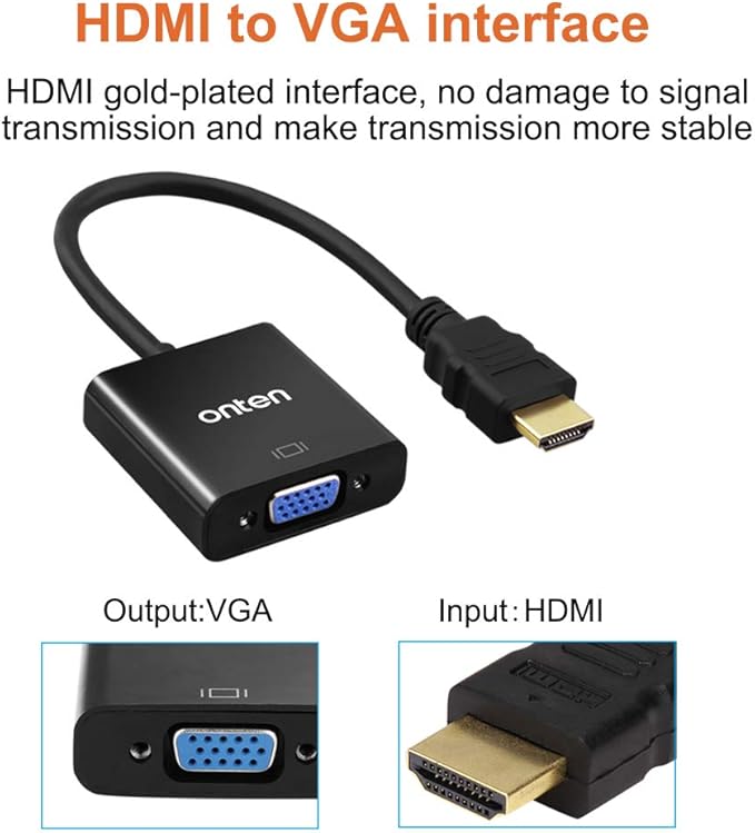 HDMI to VGA Cable. HDMI Male to VGA Male Converter with 3.5mm Audio Jack for TV Stick, Raspberry Pi, Laptop, Monitor, PC, Tablet, Digital Camera, Etc (Adapter)