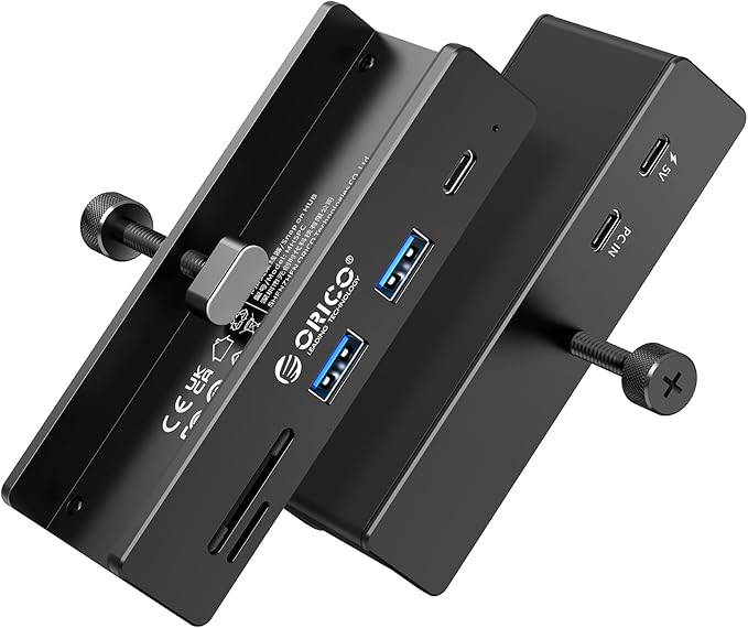 ORICO USB Hub 3.2, Clamp USB-Hub with Extra Power Supply Port, 10Gbps Aluminum 5-Port USB Extender with 2 USB-A 3.2 Ports, USB-C 3.2, SD/TF Card Reader 3.0, USB-3.2 Splitter for Monitor, Desk
