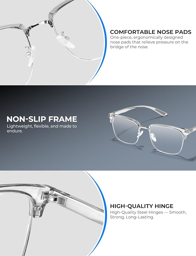 Blue Light Glasses Men Rectangle Large Browline Computer Gaming Glasses