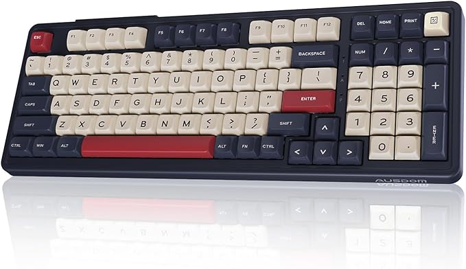 AUSDOM Wireless Bluetooth Mechanical Keyboard, BT5.3/Type-C/2.4G Tri-Mode Hot swappable Custom Gaming Keyboards, Gasket, RGB, Numpad, Blue Computer Keyboard for Mac/Win/Office, 98 Keys(Click Sound)
