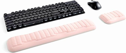 UnivoColors Full-Sized Keyboard & Mouse Wrist Rest Set-Ergonomic 3.0 Upgrade,Wave Curve Support,Comfortable Support & Fatigue Relief,Non-Slip Base,Perfect for Work & Gaming(Flesh Pink)