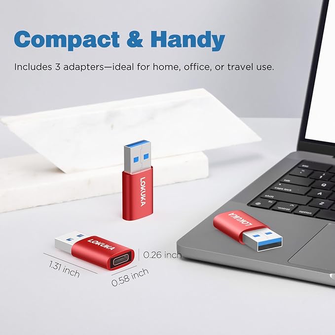 USB C Female to USB Male Adapter 3-Pack, 5Gbps USB A 3.0 to Type C Converter for Laptop, PC, Car to Flash Disk, USB C Headphones, Mobile, Pad, Red