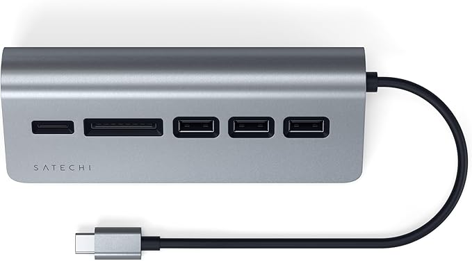 Satechi USB C Hub for Desktop, USB C Hub with 3 USB-A 3.0 Data Ports, Micro/SD Card Readers, USBC Hub for MacBook Air/Pro M5/M4, Dell, HP, Surface, Lenovo - Space Gray