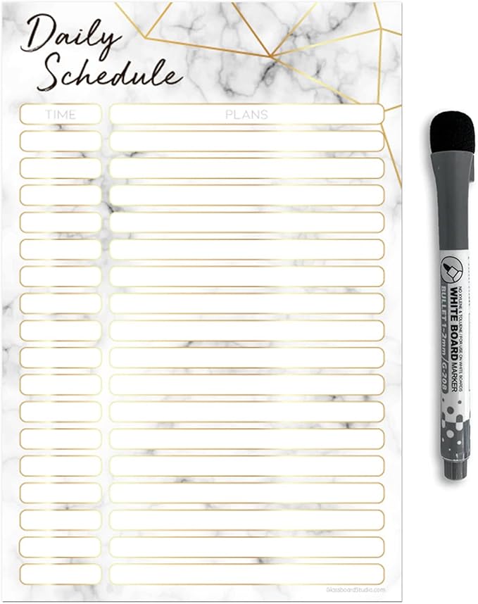 Dry Erase Daily Schedule Planner Sticker Decal by Glassboard Studio | Removable & Reusable | Magnetic Fine-Tip Marker Included (6 x 9 inches, Marble)