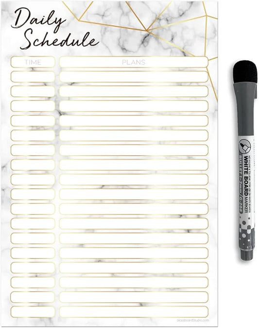 Dry Erase Daily Schedule Planner Sticker Decal by Glassboard Studio | Removable & Reusable | Magnetic Fine-Tip Marker Included (6 x 9 inches, Marble)