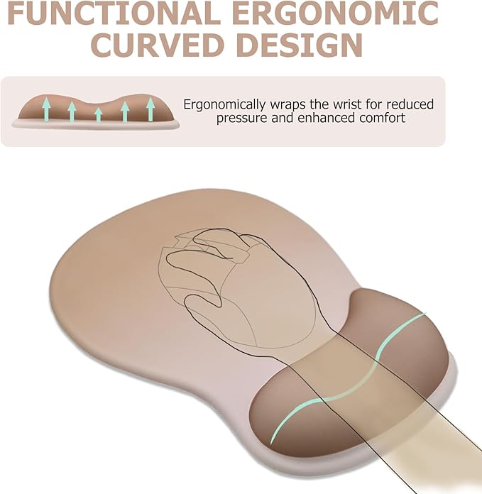 Gel Mouse Pad with Wrist Rest, Ergonomic Office Keyboard Wrist Rest and Mousepad with Wrist Support, Computer Mouse Pad with Non-Slip PU Base and Desk Accessories Mat for Home & Gaming, Mocha Sand