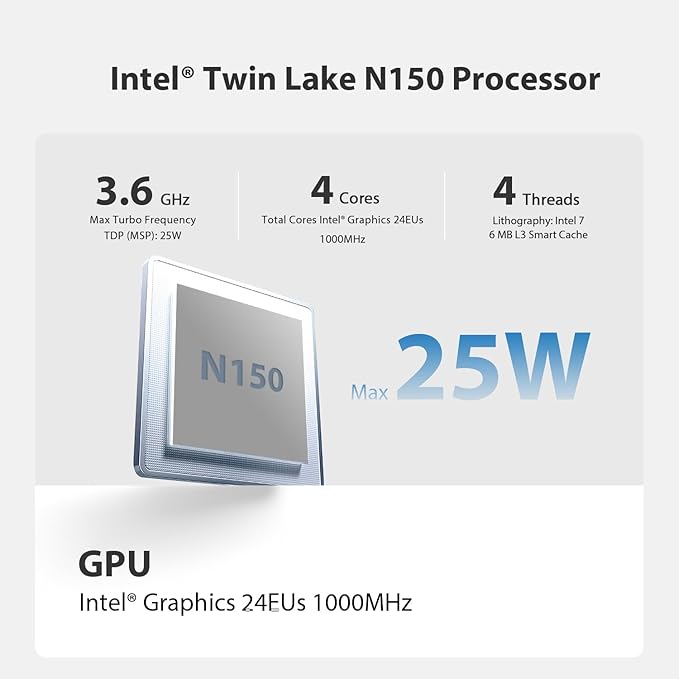 Beelink Mini PC, MINI S13 Intel Twin Lake N150 (Upgraded N100, 4C/4T), Mini Computer 16GB DDR4 RAM 500GB M.2 SATA SSD, Desktop PC Dual HDMI 4K UHD/2.5G Ethernet/WiFi6/BT5.2/W11 Home/HTPC