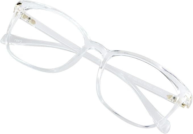 VisionGlobal Blue Light Blocking Glasses for Women Men, Stylish Square Frame (Clear, No Magnification)