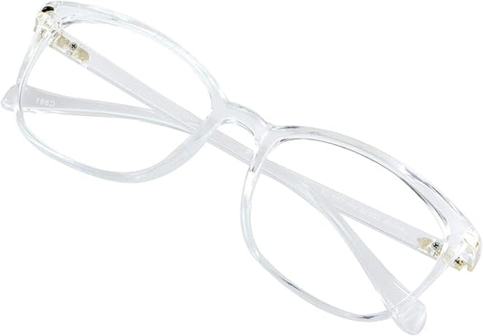 VisionGlobal Blue Light Blocking Glasses for Women Men, Stylish Square Frame (Clear, No Magnification)