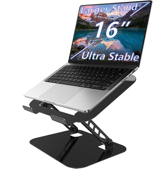 Adjustable Laptop Stand, Ultra Stable Metal Base Ergonomic Foldable Computer Riser for Desk Compatible with MacBook Pro/Air Notebook All Laptop Under 16 Inches (Black)