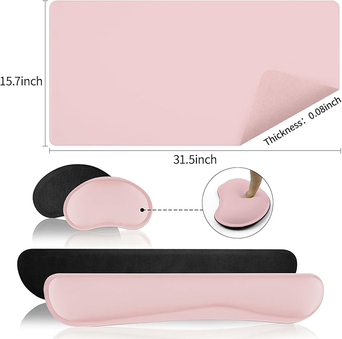Desk Pad and Keyboard Wrist Rest, 3in1 Mousepad + Keyboard Wrist Rest+Mouse Wrist Rest for Home Office Table Computer Cover. (31.5×15.7,Pink)
