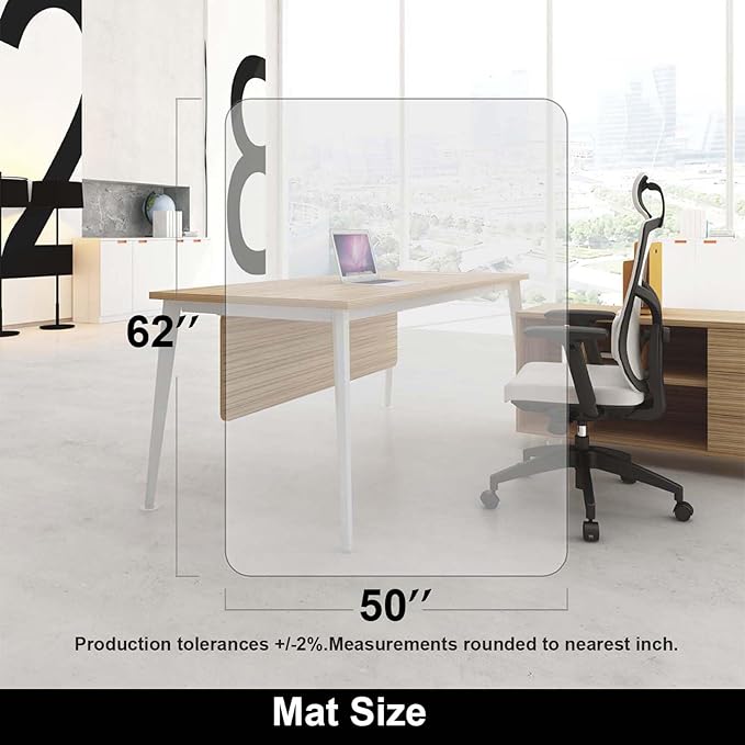 AiBOB Office Chair Mat for Hardwood Floor, 50 X 62 inches, Hard Floor Chair Mats Under Computer Desk, Easy Glide for Rolling Chairs, No Curling