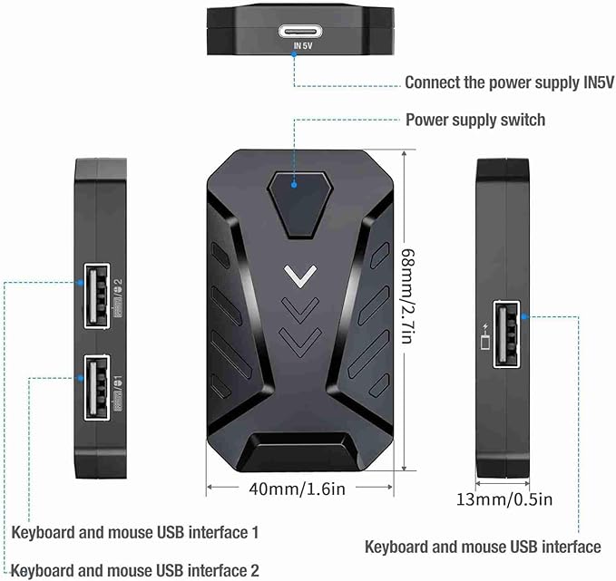 Gaming Keyboard Mouse Converter,USB 2.0 Mobile Gaming Keyboard Mouse Converter Adapter,Bluetooth 4.0,with Adjustable Stand,for Android (Black)