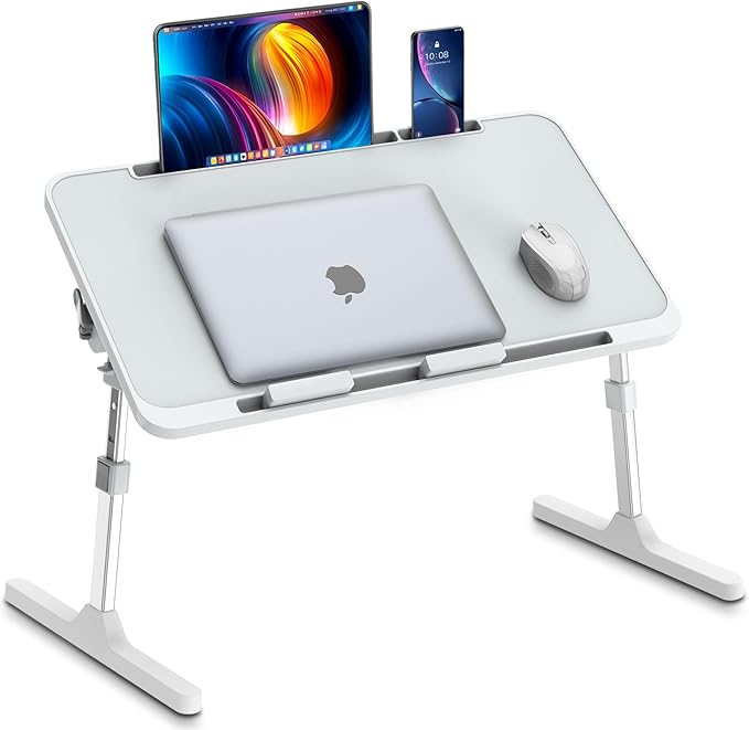 Zapuno Laptop Bed Desk, Height & Angle Adjustable Laptop Bed Tray Table Lap Stand with Tablet & Phone Slot, Light Weight Foldable Portable Lap Desk for Couch Chair Floor Desk for Adults, Kids