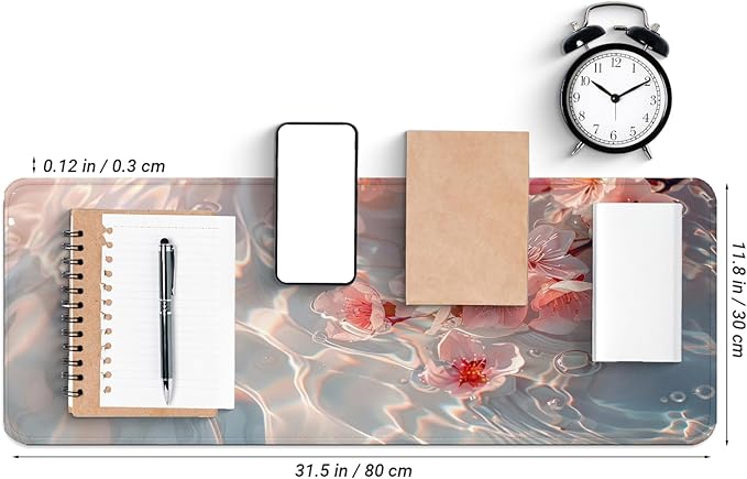 Large Computer Mouse Pad with Non-Slip Base for Desktop, Cute Gaming Mouse Mat with Stitched Edges, Long Extended Anime Mousepad for Laptop, 31.5 x 11.8 inches (Pink Cherry Blossoms)