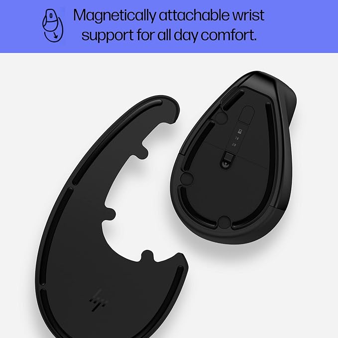 HP 920 Ergonomic Vertical Mouse Wireless Bluetooth 5.3 & USB Dongle, 5 Programmable Buttons, 16 Week Battery, Multi-Device, Multi-OS