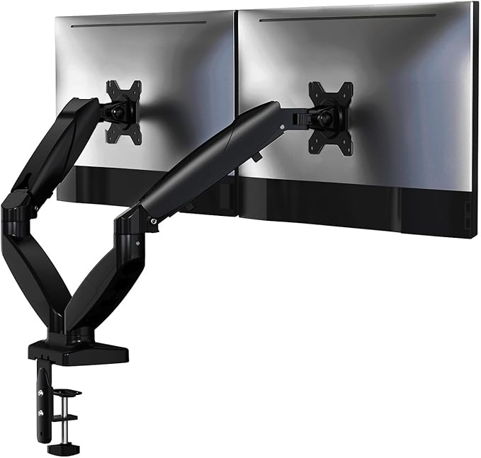 Dual Monitor Arm Stand - Holds 2 Computer Screens up to 32 Inches & 20 lbs Each, Pneumatic Height Adjustable Desk Mount with Articulating Swivel Arms, Full Motion VESA Bracket
