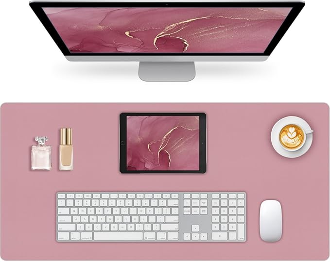 Non-Slip Desk Pad Mat, Leather Desk Mat for Desktop, Large Mouse Pad, Waterproof Computer Mouse Mat Desktop Protector for Office/Home (Purple Pink, 35.4" x 17")
