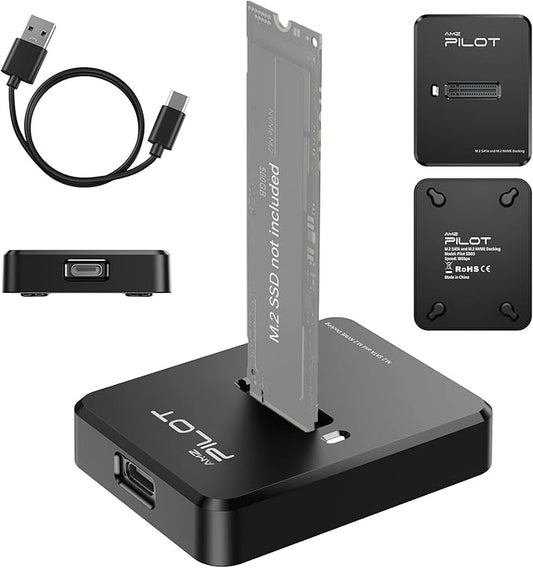 M.2 NVMe & SATA to USB C Docking Station, M.2 SSD to USB A C Reader Adapter for Both M.2 (M Key, B+M Key) NVMe and SATA NGFF SSD Dock, Size for 2280 2260 2242 2230 22110 Enclosure - Plastic