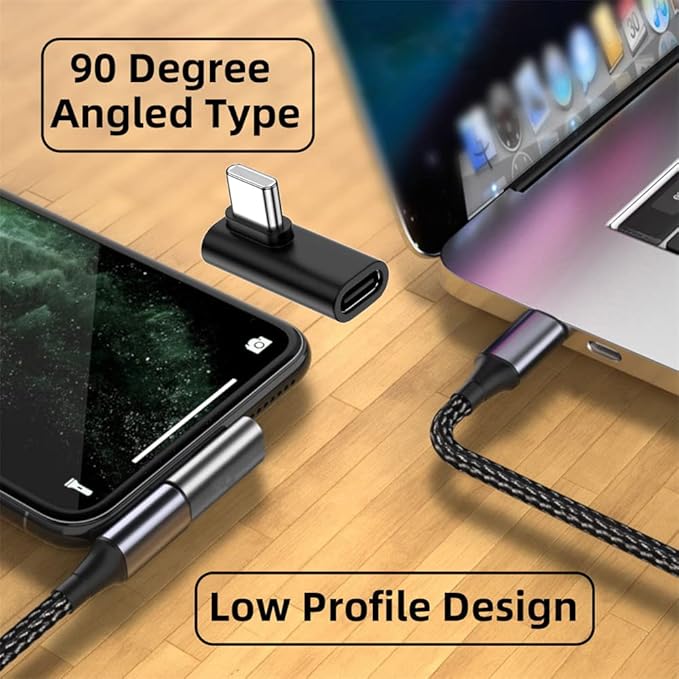 NFHK Low Profile 90 Degree Right & Left Angled USB 3.1 Type-C Male to Female Extension Adapter for Laptop & Tablet & Phone
